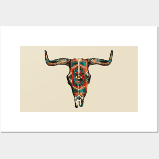 Copy of Vintage Aztec Indian Pattern Bull Skull Cowgirl design Posters and Art